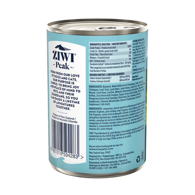 ZIWI Peak Wet Mackerel & Lamb Cans For Dogs