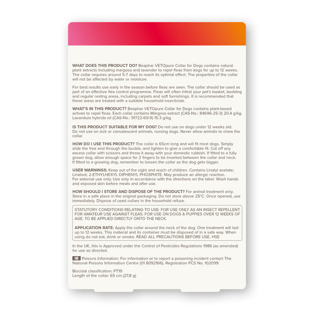 Beaphar VETOpure Plant-Based Protection Flea Collar for Dogs 65cm