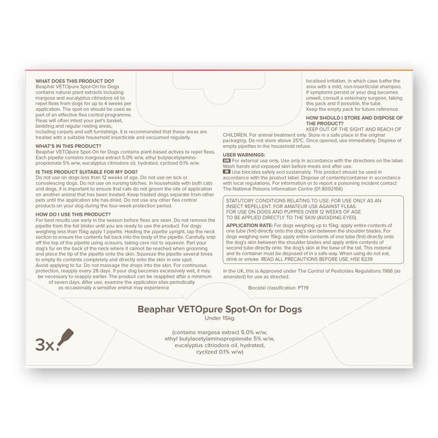 Beaphar VETOpure Plant-Based Protection Flea Spot-On for Dogs