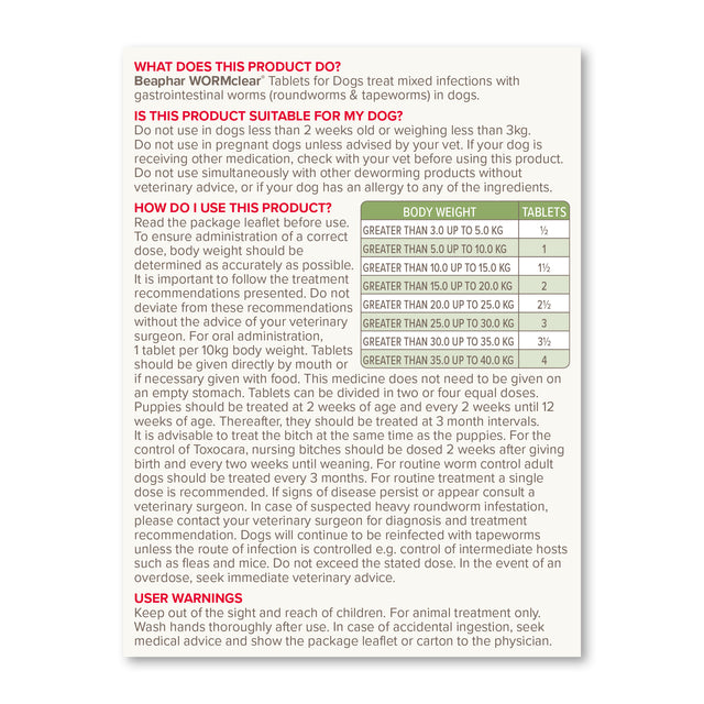 Beaphar WORMclear Worming Tablets for Dogs