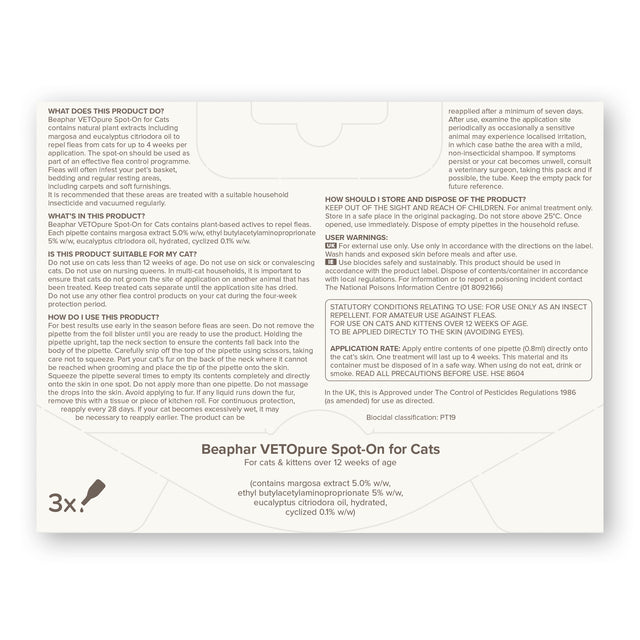 Beaphar VETOpure Plant-Based Protection Flea Spot-On for Cats