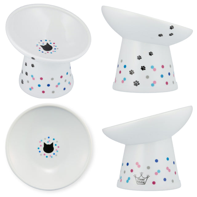 Necoichi Tilted Stress Free Raised Cat Food Bowl (Colour Dots)