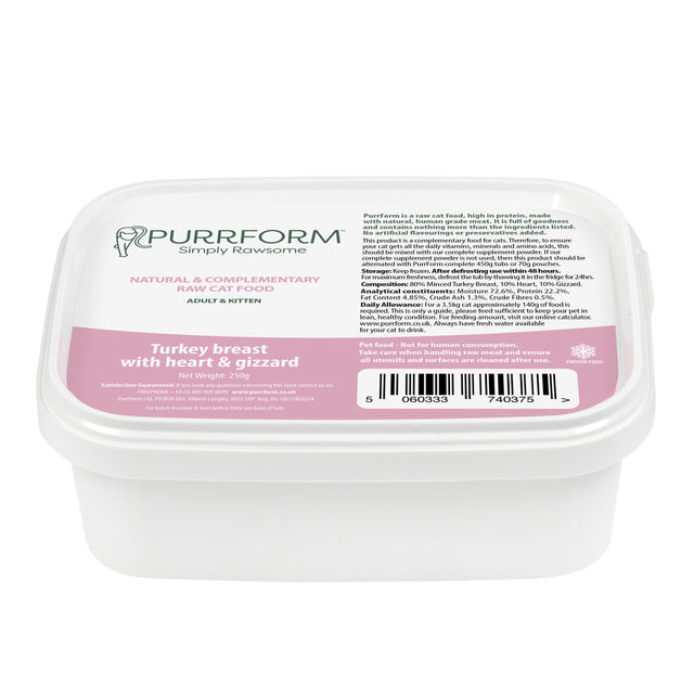 Purrform Turkey Breast with Heart & Gizzard 250g Tub
