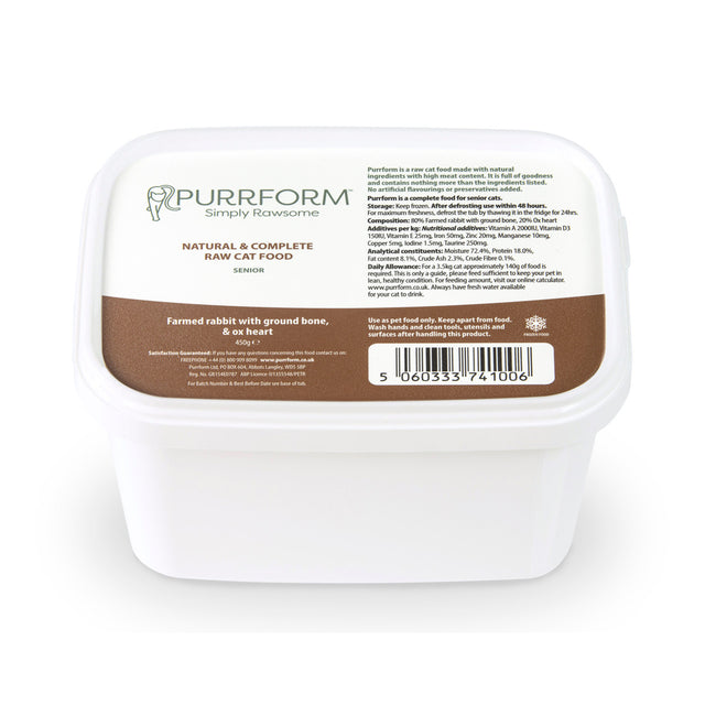 Purrform Farmed Rabbit with Ground Bone & Ox Heart for Senior Cats