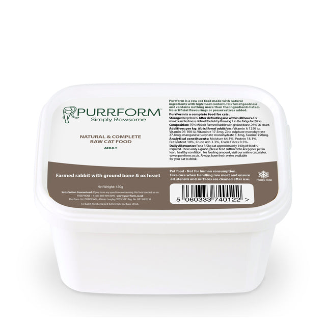 Purrform Farmed Rabbit with Ox Heart 450g Tub