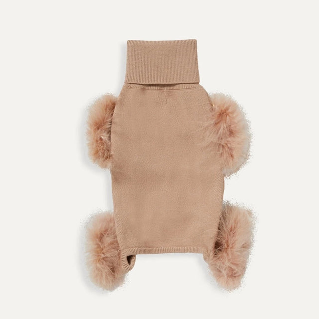 Max Bone Feather Dog Knit Onesie - Sand