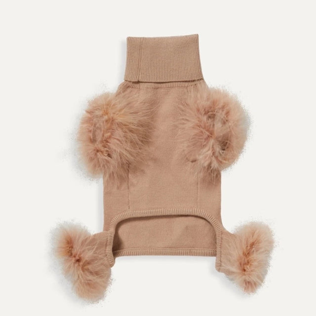 Max Bone Feather Dog Knit Onesie - Sand