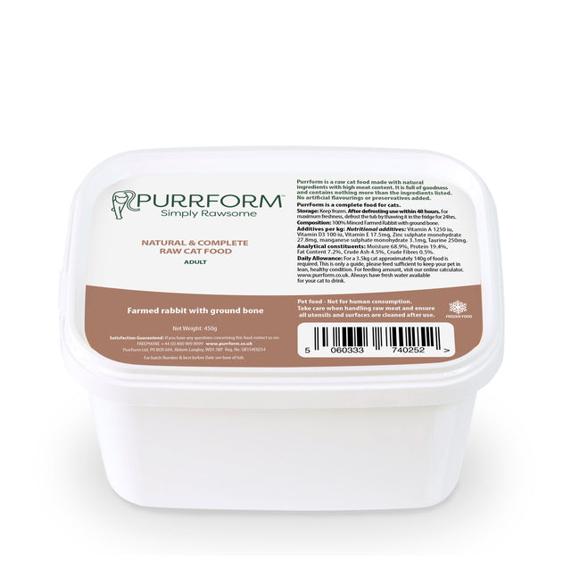 Purrform Farmed Rabbit & Ground Bone 450g Tub