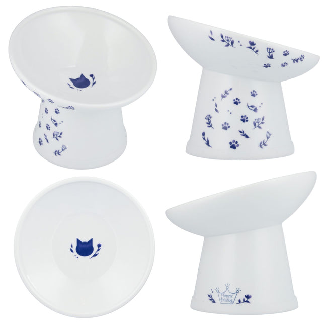 Necoichi Tilted Stress Free Raised Cat Food Bowl (Nordic Blue)