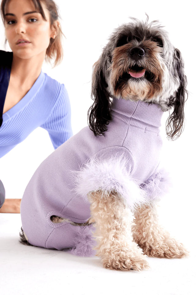 Max Bone Feather Dog Knit Onesie - Lavender