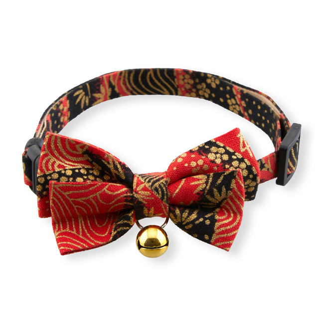 Necoichi Gilded Gold Bow Tie Cat Collar Red