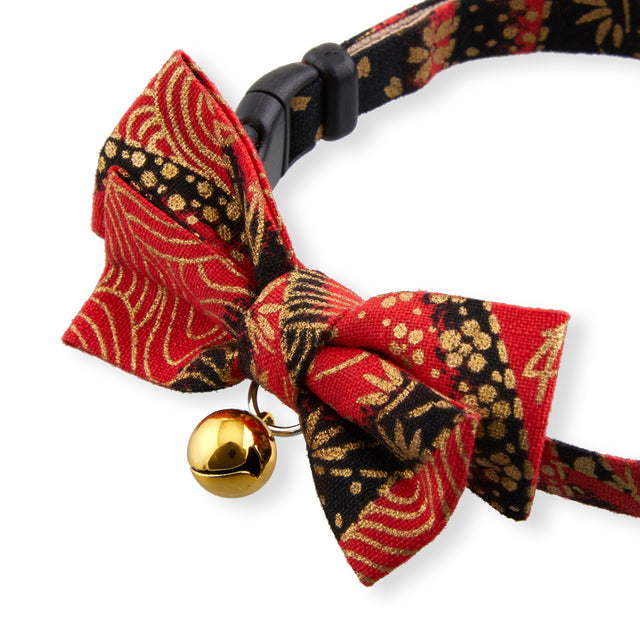 Necoichi Gilded Gold Bow Tie Cat Collar Red