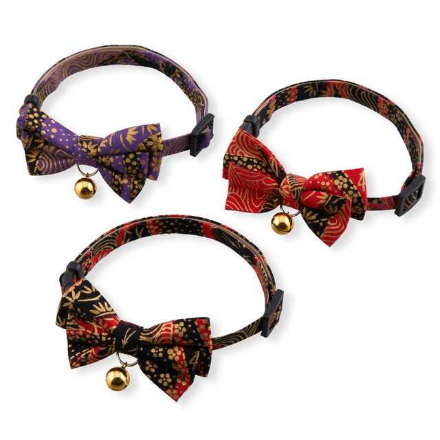 Necoichi Gilded Gold Bow Tie Cat Collar Red