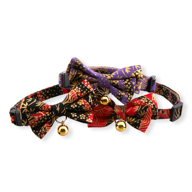 Necoichi Gilded Gold Bow Tie Cat Collar Red