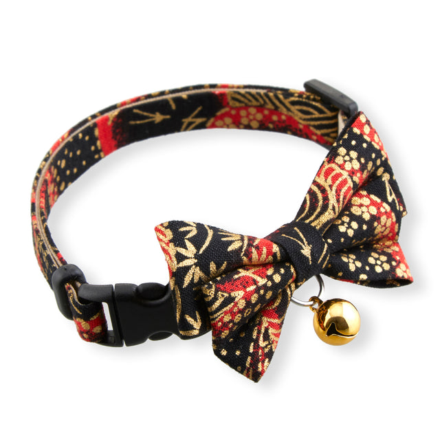 Necoichi Gilded Gold Bow Tie Cat Collar Black