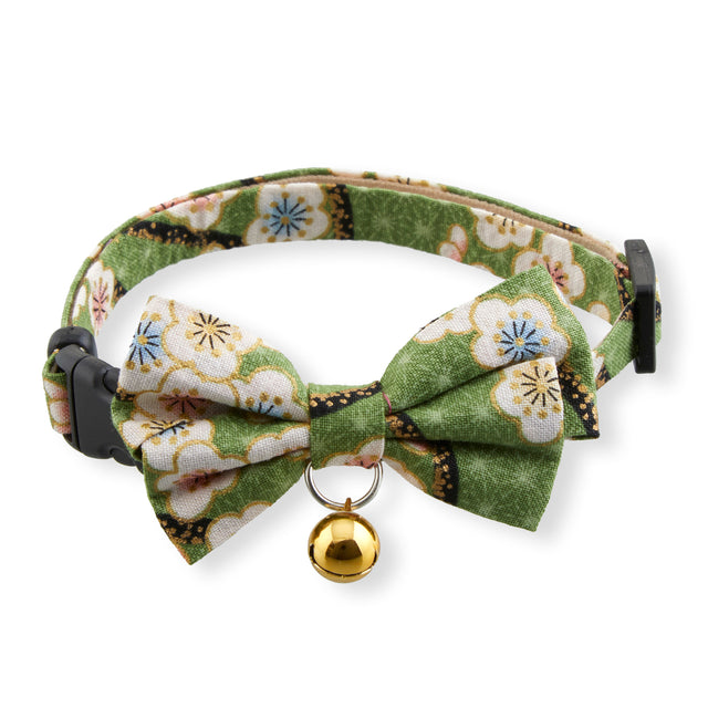 Necoichi Hanami Bow Tie Cat Collar Green