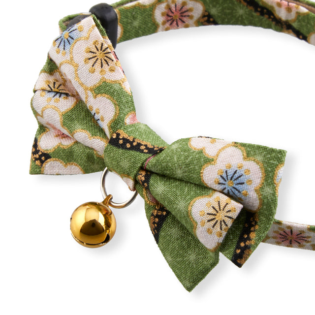 Necoichi Hanami Bow Tie Cat Collar Green