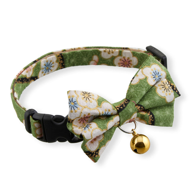 Necoichi Hanami Bow Tie Cat Collar Green