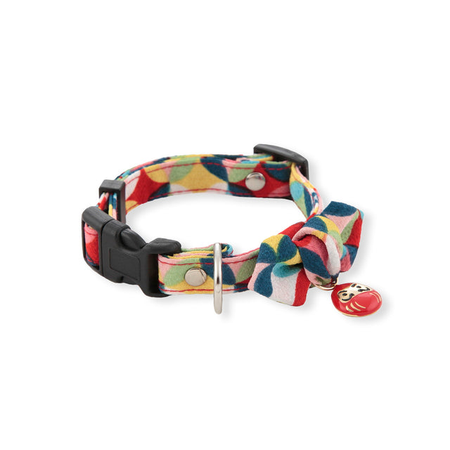 Necoichi Daruma Charm Bow Tie Dog Collar Red