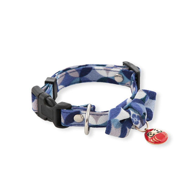 Necoichi Daruma Charm Bow Tie Dog Collar Blue