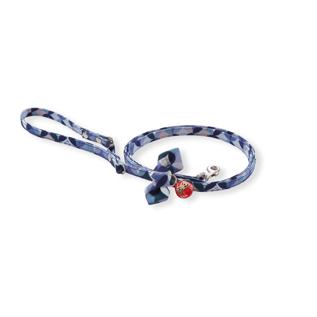 Necoichi Daruma Charm Bow Tie Dog Leash Blue