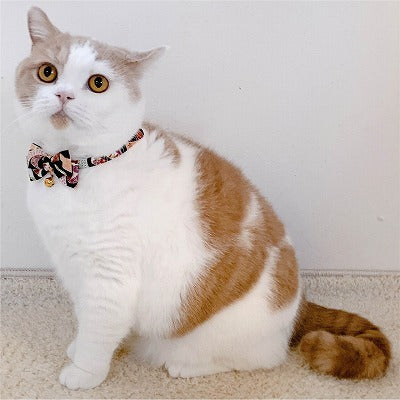 Necoichi Chirimen Kimono Bow Tie Cat Collar Black