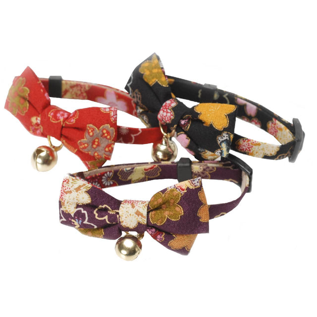 Necoichi Kimono Bow Tie Cat Collar Red