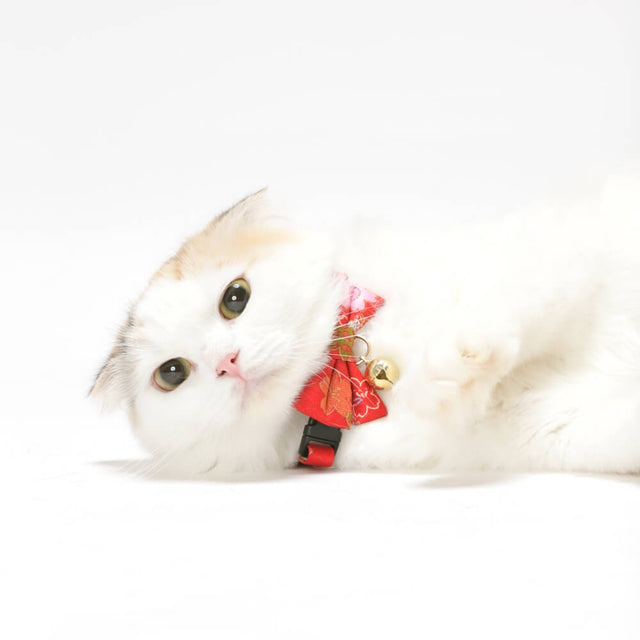 Necoichi Kimono Bow Tie Cat Collar Red