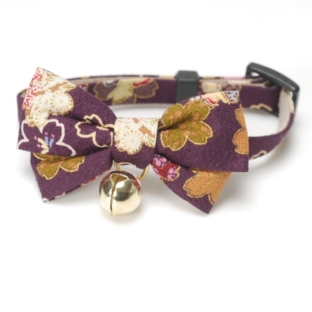 Necoichi Kimono Bow Tie Cat Collar Purple