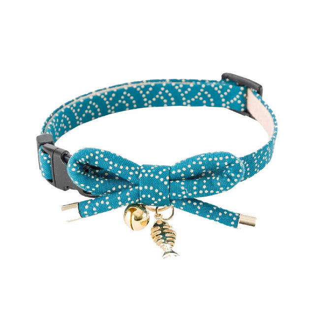 Necoichi ZEN Fish Charm Cat Collar Blue