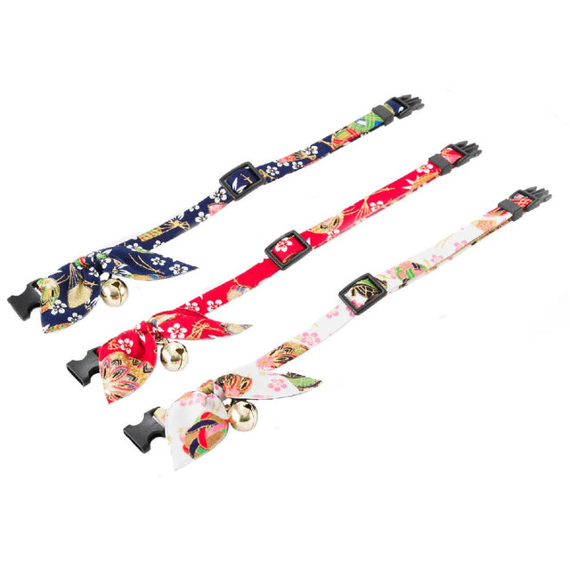Necoichi Oribon Kimono Bow Tie Cat Collar White