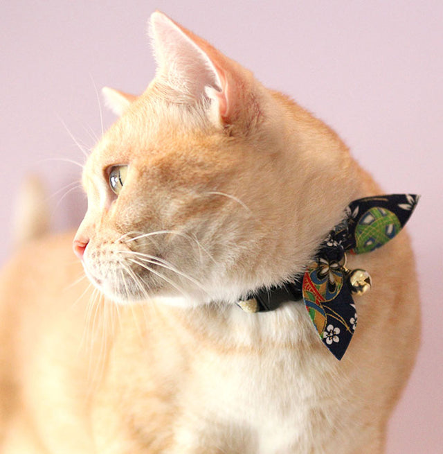 Necoichi Oribon Kimono Bow Tie Cat Collar Navy