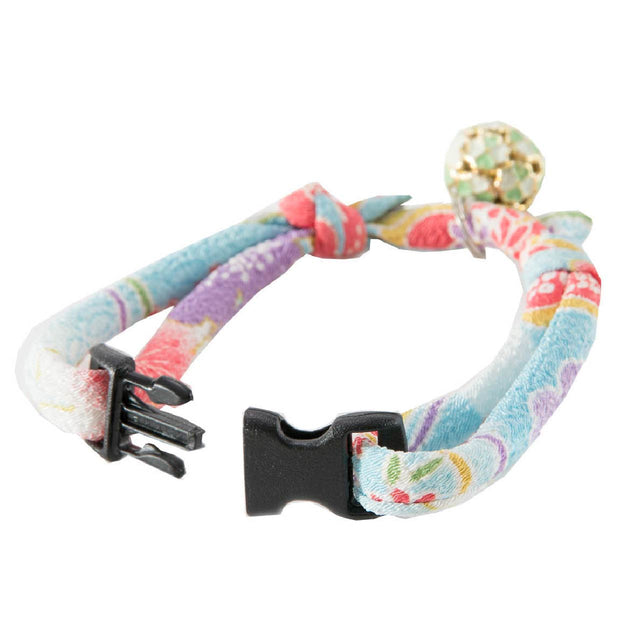 Necoichi Chirimen Cat Collar with Clover Bell Baby Blue