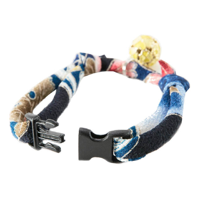 Necoichi Chirimen Cat Collar with Clover Bell Navy