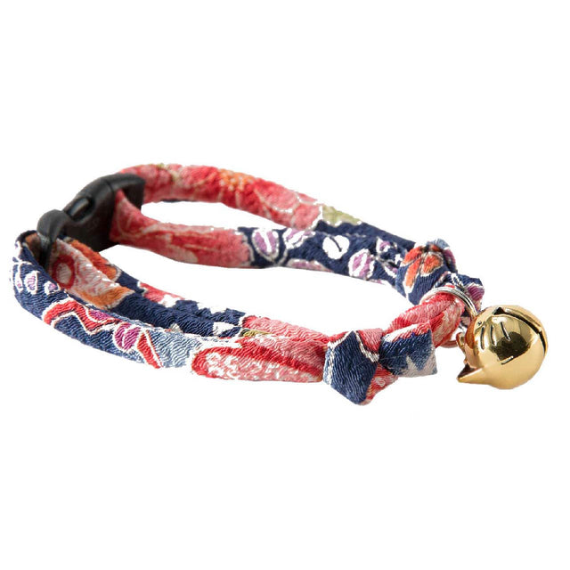 Necoichi Chirimen Hanabi Fireworks Cat Collar Navy