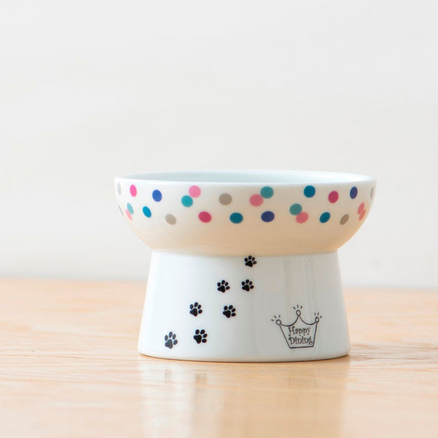 Necoichi Raised Cat Food Bowl (Colourful Dots)
