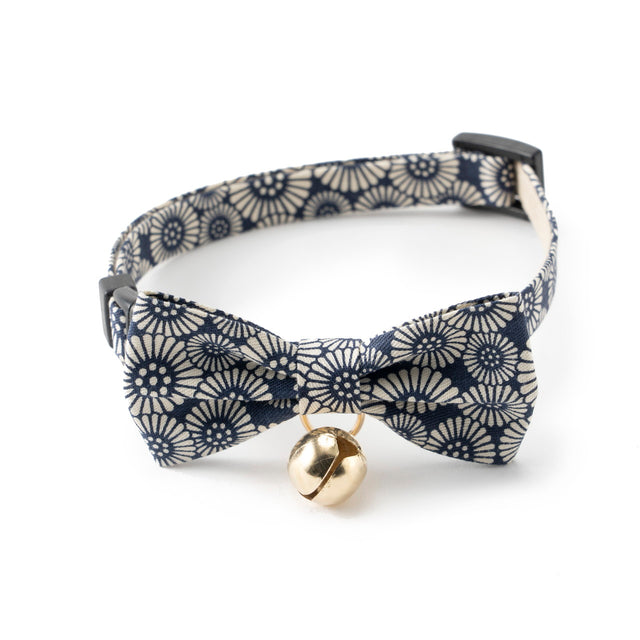 Necoichi Kiku Ribbon Bow Tie Cat Collar Navy