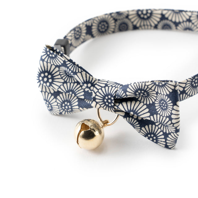 Necoichi Kiku Ribbon Bow Tie Cat Collar Navy