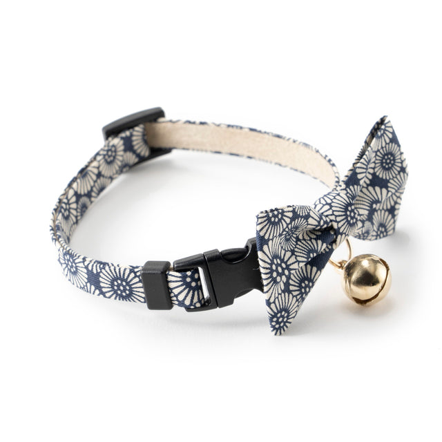 Necoichi Kiku Ribbon Bow Tie Cat Collar Navy