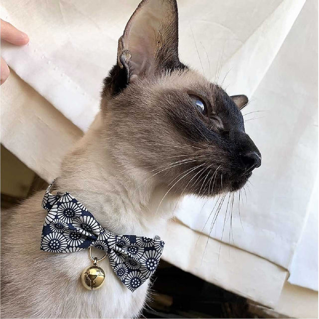 Necoichi Kiku Ribbon Bow Tie Cat Collar Navy