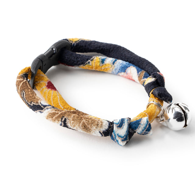 Necoichi Chirimen Hanabi Fireworks Cat Collar Midnight Blue