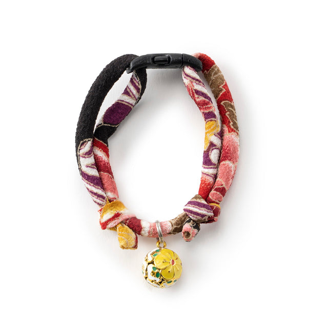 Necoichi Chirimen Plum Blossom Cat Collar Red