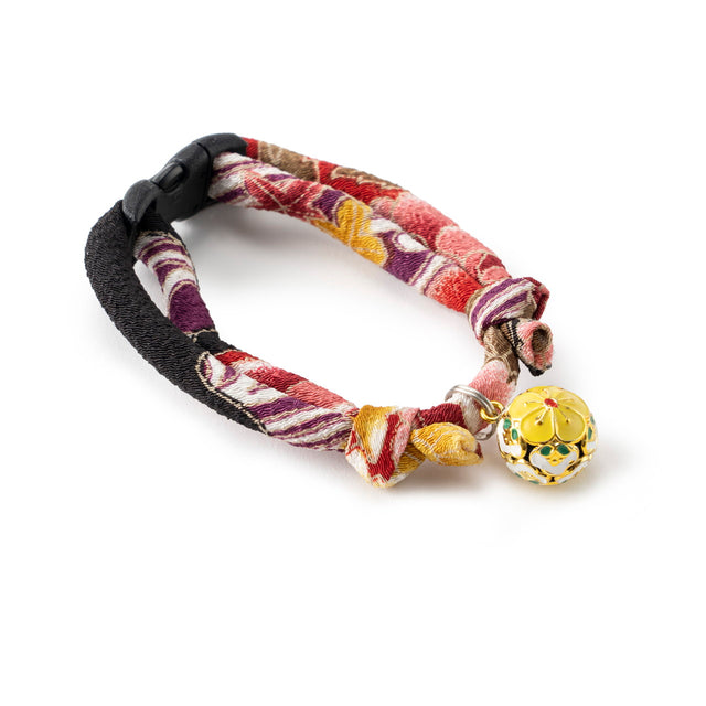 Necoichi Chirimen Plum Blossom Cat Collar Red
