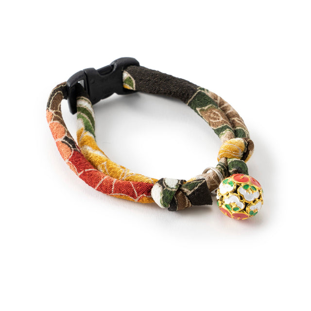 Necoichi Chirimen Plum Blossom Cat Collar Green
