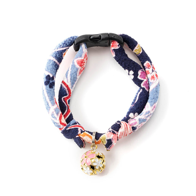 Necoichi Chirimen Sakura Cat Collar Blue