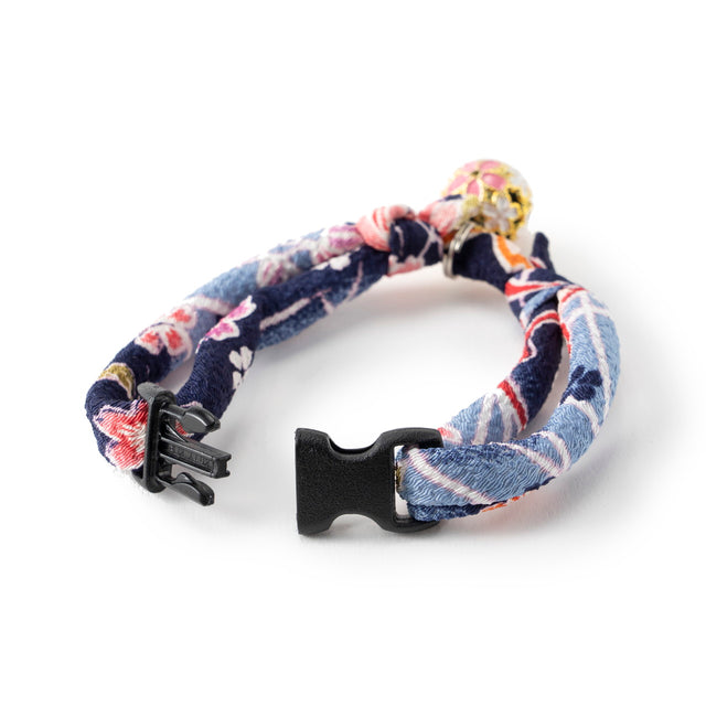 Necoichi Chirimen Sakura Cat Collar Blue