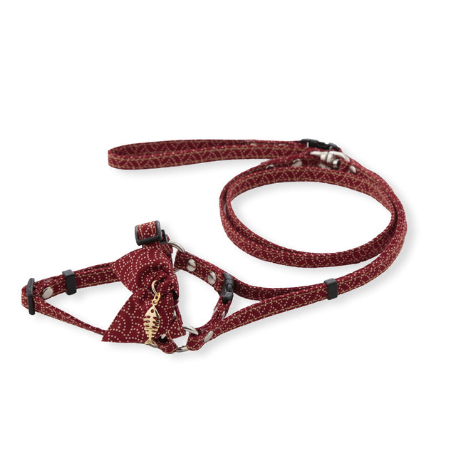 Necoichi ZEN Fish Charm Cat Harness & Leash Set Red