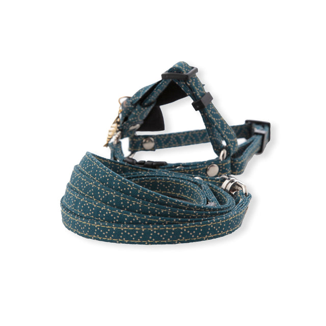 Necoichi ZEN Fish Charm Cat Harness & Leash Set Blue