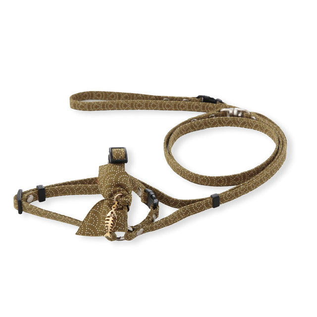 Necoichi ZEN Fish Charm Cat Harness & Leash Set Green