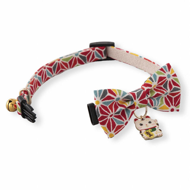Necoichi Lucky Cat Charm Bow Tie Cat Collar Red